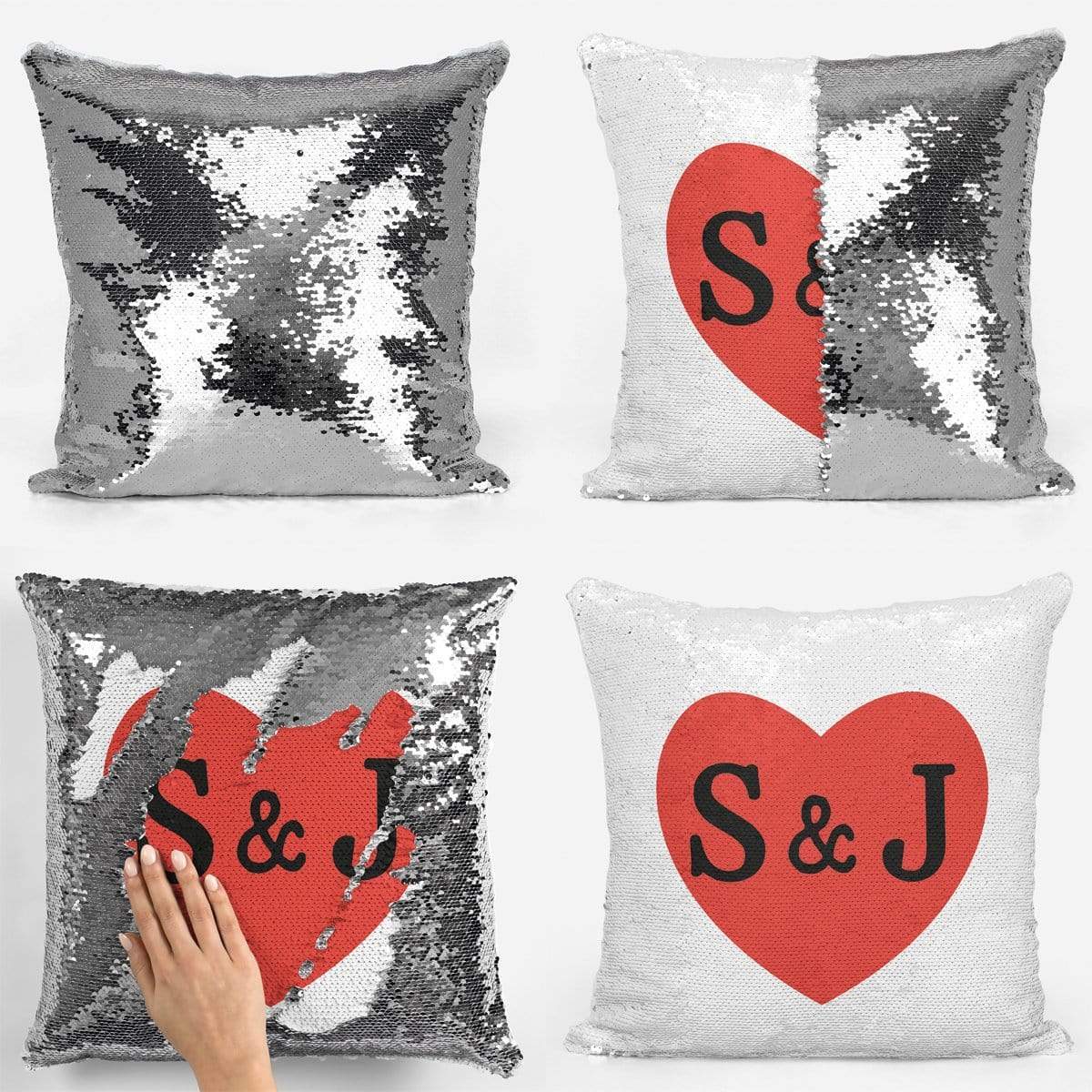Love Heart Initials Sequin Magic Cushion